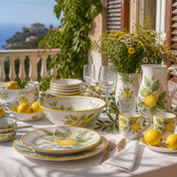Service de table en porcelaine peinte à la main, motif citron méditerranéen, vaisselle jaune frais pour l'été, restaurant et maison