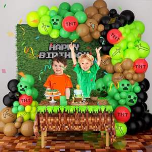 Paquete de Fiesta de Cumpleaños de 123 <span class=keywords><strong>Piezas</strong></span> Inspirado <span class=keywords><strong>en</strong></span> Green Pixel Miner, Videojuego Verde, Negro y Marrón para Globos con Temática de <span class=keywords><strong>Minecraft</strong></span> - Product Image 3