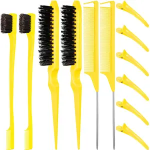 New Arrival 12 Pieces Nylon Brush Salon Teasing Brush Double Sided Hair Edge Comb Tail Combs And Clips Hair Brush Set For Women