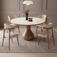 Table à manger extensible moderne en bois massif, rectangulaire/ronde, double usage, avec plateau en pierre et ensemble de chaises pour petits appartements