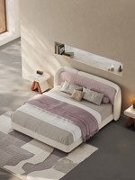 Lit Queen-Size Moderne Minimaliste Nordique en Tissu Crème, Revêtement Artistique, Garantie 3 Ans - Idéal pour Chambre Principale ou Usage Nuptial
