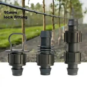 Conector de fita gotejadora de alta qualidade, encaixe de irrigação, tampa de bloqueio de acoplamento de 16mm, sistema de irrigação de partida e saída