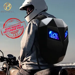 BESTWILL Black LED Knight Bag Waterproof Hard Shell Motorcycle Bag For Men DIY Display Eyes LED Backpack