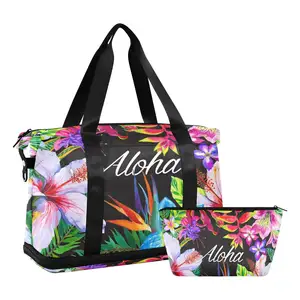 Aloha Custom Puakenikeni Print Overnight Bag Expandable Fold able Dry&Wet Separation Waterproof Sports Duffel Bags