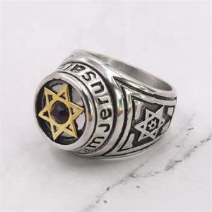 義烏Aceonステンレス鋼新しくデザインされたメンズサムバンドゴールドシルバーイスラエルのユダヤ人のヘキサグラムダイヤモンドジェムストーンスターリング - Product Image 2