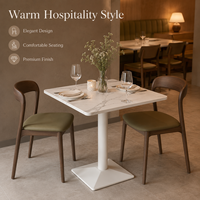 Collection de mobilier de restaurant, table carrée en marbre avec chaises courbées en bois pour projet de restaurant moderne et ensemble de bar