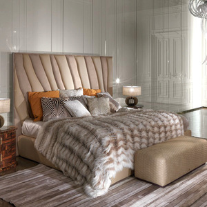 Nuevo diseño moderno de lujo estilo italiano estampado de leopardo cuero cama trasera Simple de gama alta Villa dormitorio de lujo cama doble para el hogar - Product Image 3
