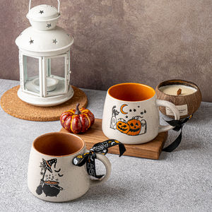 हेलोलीन कद्दू और भूत सिरेमिक मग, अलग आंतरिक ग्लेज़ के साथ स्पेक्केल्ड पोर्सिलीन ड्रिंकवेयर, घर के लिए उत्सव कॉफी कप - Product Image 2