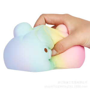 Cartoon Rainbow Bear Bread <b>Squishy</b> TPE Slow Rebound Fidget Toy For Kids Unisex Gift Decor - Product Image 1