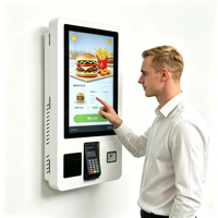 Terminal de commande libre-service LCD 32 pouces avec scanner QR et fonction de paiement, mural ou sur pied, pour restaurants de restauration rapide