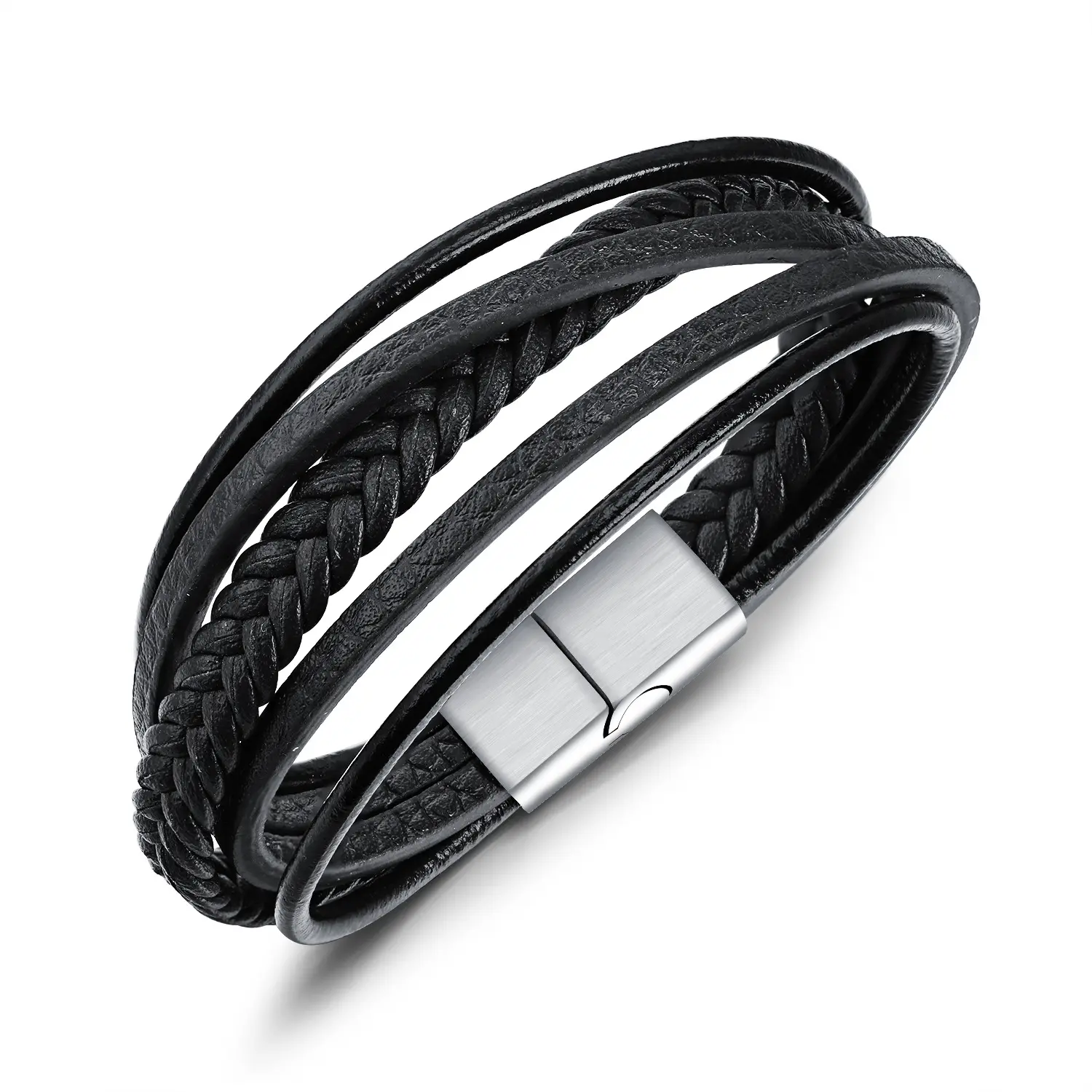 Punk Style Hiphop Handmade For Men Women Magnetic Clasp Wristbands Cuff Wrap Bangle Stainless Steel Braided Leather Bracelet