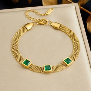 Geometric Square Rhinestone Bracelet Gold Plated Stainless Steel Mesh Chain Unisex Fashion Jewelry Gift - Product Image 1