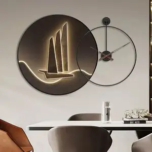 现代装饰圆形铝合金框架画挂钟创意餐厅轻豪华高档大气钟