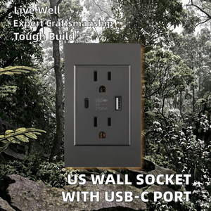 Kích thước 118 chúng tôi tiêu chuẩn tường ổ cắm với <span class=keywords><strong>USB</strong></span> Type-C sạc cổng 5V 2.1A chống cháy PC Bảng điều chỉnh 15A Đánh giá hiện tại 2 AC tường cửa hàng - Product Image 3