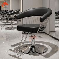 Fauteuil de Barbier Hydraulique Luxe Or et Chrome avec Revêtement en Cuir Boutonné pour Poste de Salon