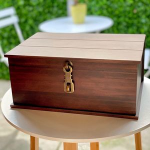 Wooden Keepsake <b>Box</b> Rectangular Solid Wood Covered <b>Storage</b> <b>Box</b> For <b>Photos</b> And Collectibles - Product Image 2