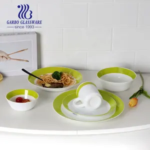 Heat Resistant Opal Glassware Tableware Garbo Dinner Set Milky White With Color Opal Glass Plate China Manufacturer Dinnerware