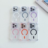 Coque transparente magnétique antichoc de luxe avec protection d'objectif en verre et support pour iPhone 17 Air, 17, 16, 15, 14 Plus, 18, 13, 12, 11 Pro Max
