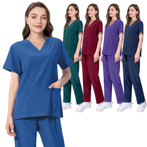 Niaahinn ชุดเครื่องแบบพยาบาลแฟชั่น unisex ผ้าสแปนเด็กซ์/ โพลีเอสเตอร์ผ้าเนื้อละเอียดใช้ในโรงพยาบาลแบบสองชิ้นขัดหลายสี - Product Image 6