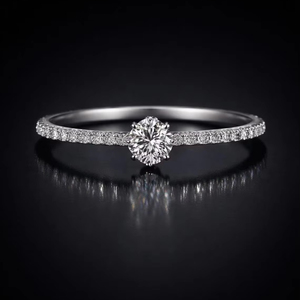 Bague de fiançailles minimaliste en diamant rond de laboratoire de qualité supérieure, pavée, bijoux éthiques de promesse - Product Image 1