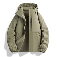 Veste Homme d'extérieur d'automne en toile unie légère, imperméable, écologique et coupe-vent, avec capuche et fermeture éclair frontale