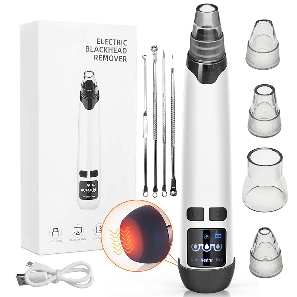 Hot Electric Pimple Removal Suction Extractor Tool Kit Heated Vacuum Blackhead Remover Face Pore Cleaner