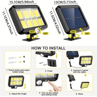 Lampe murale solaire à détecteur de mouvement 160 LED COB, 3 modes réglables, panneau avec câble de 5 m pour éclairage de sécurité de garage, patio, jardin
