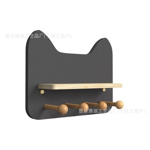 Wooden Cat Shaped Wall <b>Shelf</b> With <b>Hooks</b> For Home Entryway Storage Organization - Product Image 1