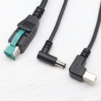 Cable POS PoweredUSB12V a DC5.5*2.1 Macho en Ángulo de 90 Grados + Cable USB B Macho en Ángulo de 90 Grados, 3 m, Negro