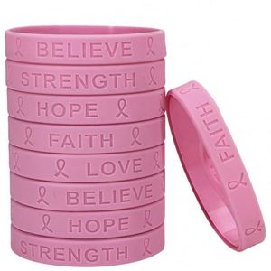 Factory Customize <b>Breast</b> Cancer Prevention Awareness <b>Silicone</b> Custom Logo Information Promotional Rubber Bracelets - Product Image 1