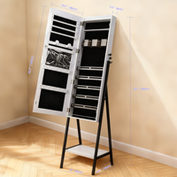 Miroir de maquillage de bureau éclairé avec fonctions grossissantes, interrupteur tactile, finition chromée blanche pour le maquillage quotidien et l'affichage de bijoux