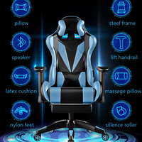 Chaise de jeu pour ordinateur avec réglage en hauteur par vérin à gaz, en cuir PU, avec repose-pieds et massage