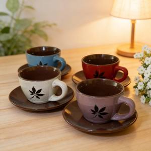 Tasses et soucoupes en céramique réactive écologiques de style rétro pour cadeaux d'affaires / Tasse et soucoupe géantes / Tasse à thé et soucoupe - Product Image 1