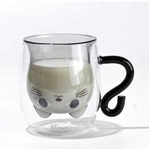 250ml Quà Tặng tùy chỉnh ý tưởng cốc cà phê thủy tinh dễ thương cốc cà phê thủy tinh phim hoạt hình mèo hình dạng cốc cà phê thủy tinh cho bữa ăn sáng Sữa nước trái cây trà - Product Image 3