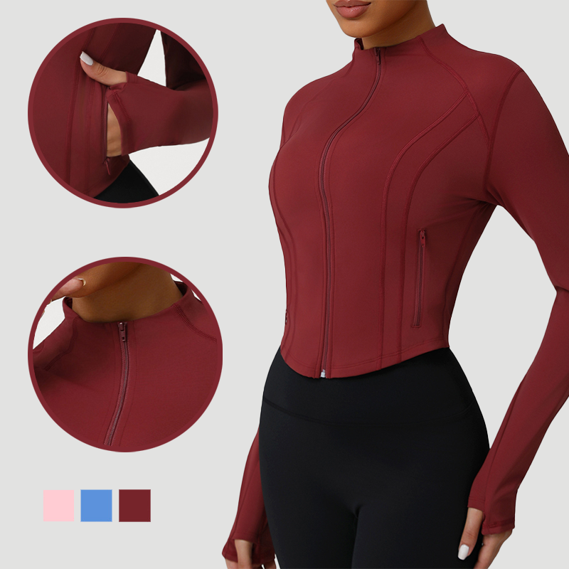 Fall and Winter Trim Fit Stand-Collar Zip Lady Custom Sports Yoga Fitness High Quality Gym Workout Long Sleeve Top for Women