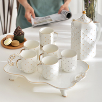 2021 nouveaux ensembles de luxe à bordure dorée 8 pièces, ensemble de théière et tasse en céramique en porcelaine avec décor doré