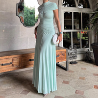 Robe de soirée midi élégante pour femme, été 2026, haute qualité, manches cape minimalistes, froncée, coupe ajustée, pour fête formelle