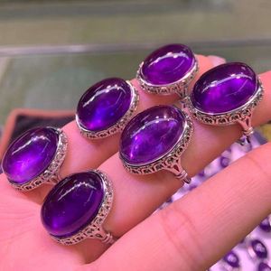 Bague en pierre d'améthyste naturelle plaquée argent, bijou en cristal violet, Anillo Mujer - Product Image 3