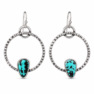 Orecchini a Cerchio Grandi Vintage Blu-Verde a Goccia, Gioielli di Moda per Donne - Product Image 1