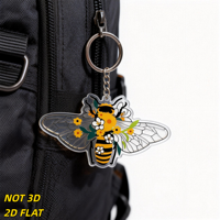 Porte-clés en acrylique avec motif abeille et fleurs, porte-clés décoratif de style dessin animé avec anneau et chaîne en métal, léger et original