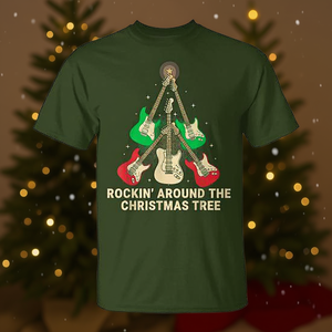 Maglietta Holiday Guitar Under The Tree per adulti, unisex, girocollo, stampa digitale, regali di Natale - Product Image 4