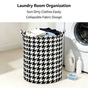 Black and White Houndstooth <b>Laundry</b> <b>Basket</b> <b>Foldable</b> Oxford Storage Bin with Handles for Bathroom Kitchen Living Room - Product Image 2