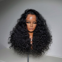 Pelucas de Cabello Humano Peruano Virgen Remy con Ondas de Agua, Sin Pegamento, Encaje Frontal Completo, Doble Trama a Máquina, Encaje HD Transparente para Mujeres Negras