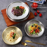 Piring Sajian BBQ Korea dari Baja Anti Karat 304, Piring Tebal Berlapis Ganda, Peralatan Makan Barbekyu Warna Emas, Piring Makanan Restoran Hot Pot