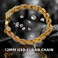 Collier Chaîne Cubaine Miami en Alliage Plaqué Or avec Zircon et Cristal Givré, Motif Croix Géométrique 12mm, Style Hip-Hop Rapper