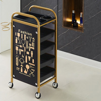 Chariot de rangement roulant 4 niveaux or et noir pour salon de coiffure, avec support pour sèche-cheveux, pour salon masculin