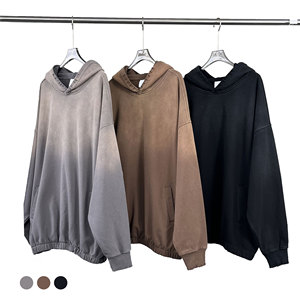 2024 sudaderas con capucha de gran tamaño sólidas de felpa francesa de peso pesado para hombres 450GSM ropa de calle de otoño estilo Retro desgastado con capucha teñida con aerosol - Product Image 1