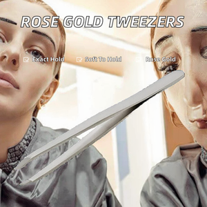 Pinzas de Volumen de Acero Inoxidable Color Oro Rosa de Primera Calidad con Puntas Inclinadas y Agarre Fuerte para el Cuidado de Cejas y Pestañas - Product Image 2