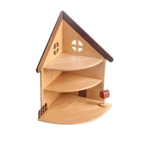 Small House Shaped Corner <b>Shelf</b> 3 Tier Solid Wood Storage <b>Rack</b> For Figurines And Dolls Display Stand - Product Image 5