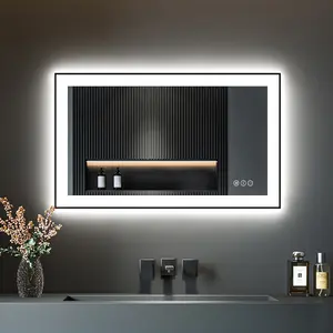 Wall-mounted Dimming Light Contemporary Anti-Corrosion Bathroom LED Lighted Mirror For Home And Hotel